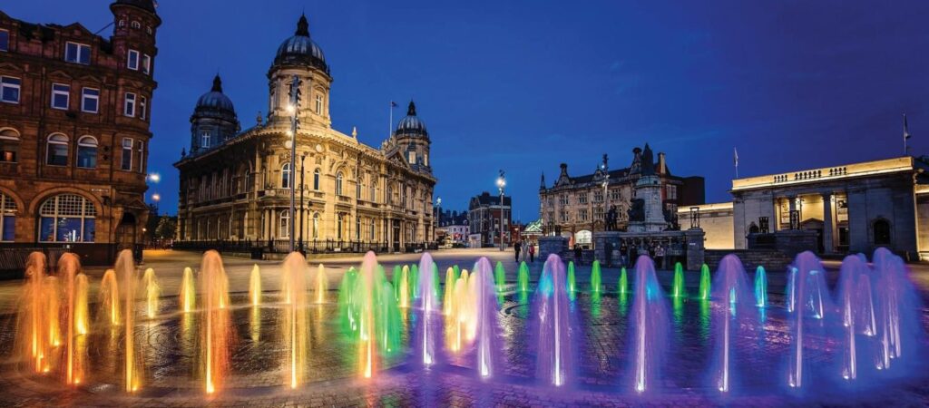 Hull city centre Queen Victoria Square fountains